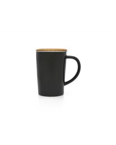 Mug 400ml noir +filtre+couvercle en bambou