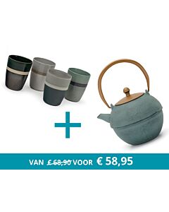 Théière Sakura bleu avec 4 tasses