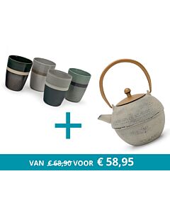Théière Sakura gris avec 4 tasses