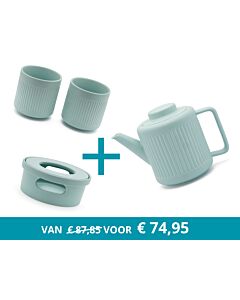 Théière Skagen avec réchaud et 2 tasses, bleu clair