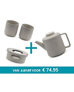 Théière Skagen avec réchaud et 2 tasses, gris clair