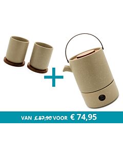 Théière Umea avec réchaud et 2 tasses, beige