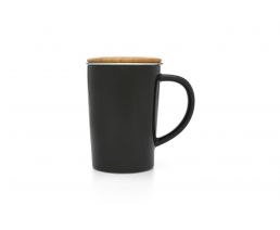 Mug 400ml noir +filtre+couvercle en bambou