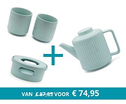 Théière Skagen avec réchaud et 2 tasses, bleu clair