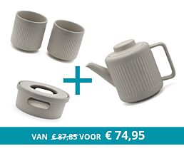 Théière Skagen avec réchaud et 2 tasses, gris clair