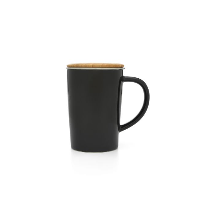 Mug 400ml noir +filtre+couvercle en bambou